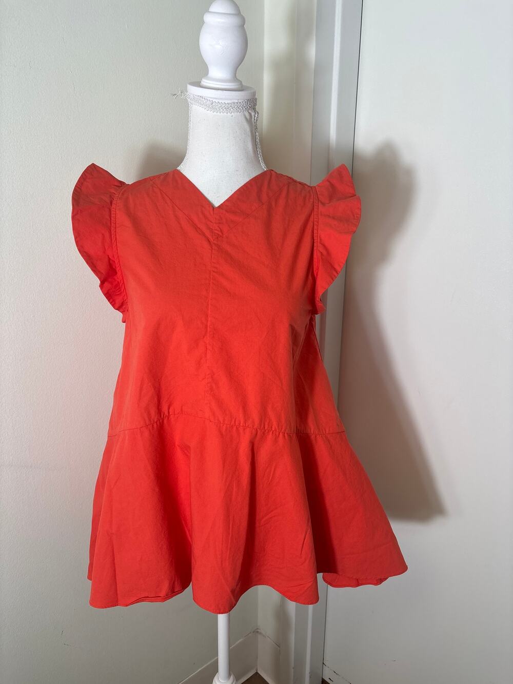 Fabiana Pigna Orange Flutter Sleeve Cotton Top with High Low Hem Sz S